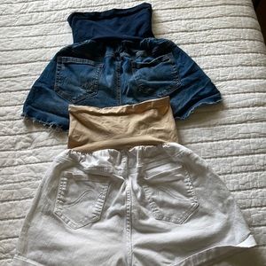 White and denim maternity shorts